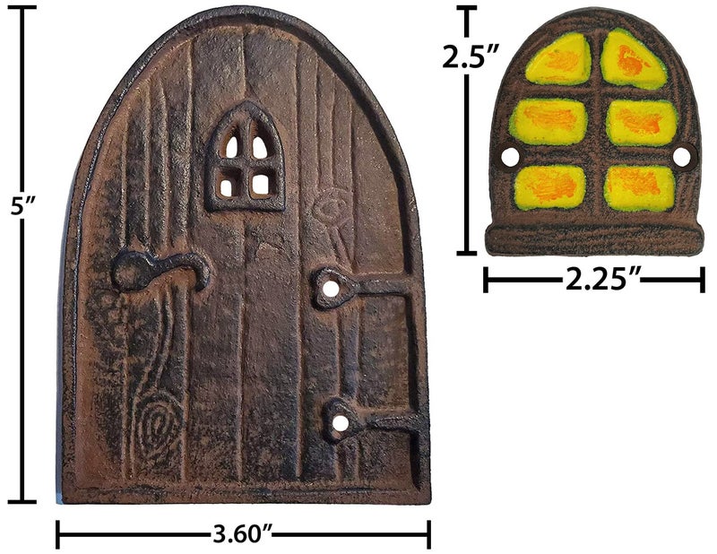 Lulu Decor, 100% Cast Iron Rustic Brown Miniature Fairy Door 5" and 2 Windows, Garden Ornament Ideal for Bottom of Trees (5 Inch - Round Top) - Image 2